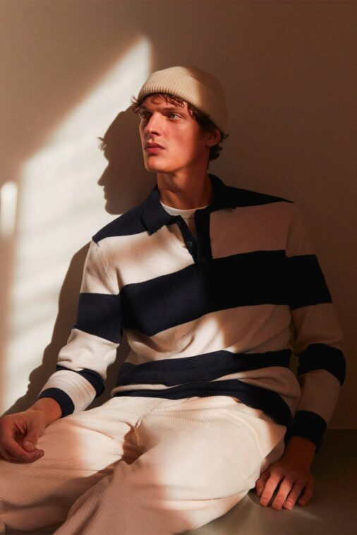 Striped jersey polo shirt